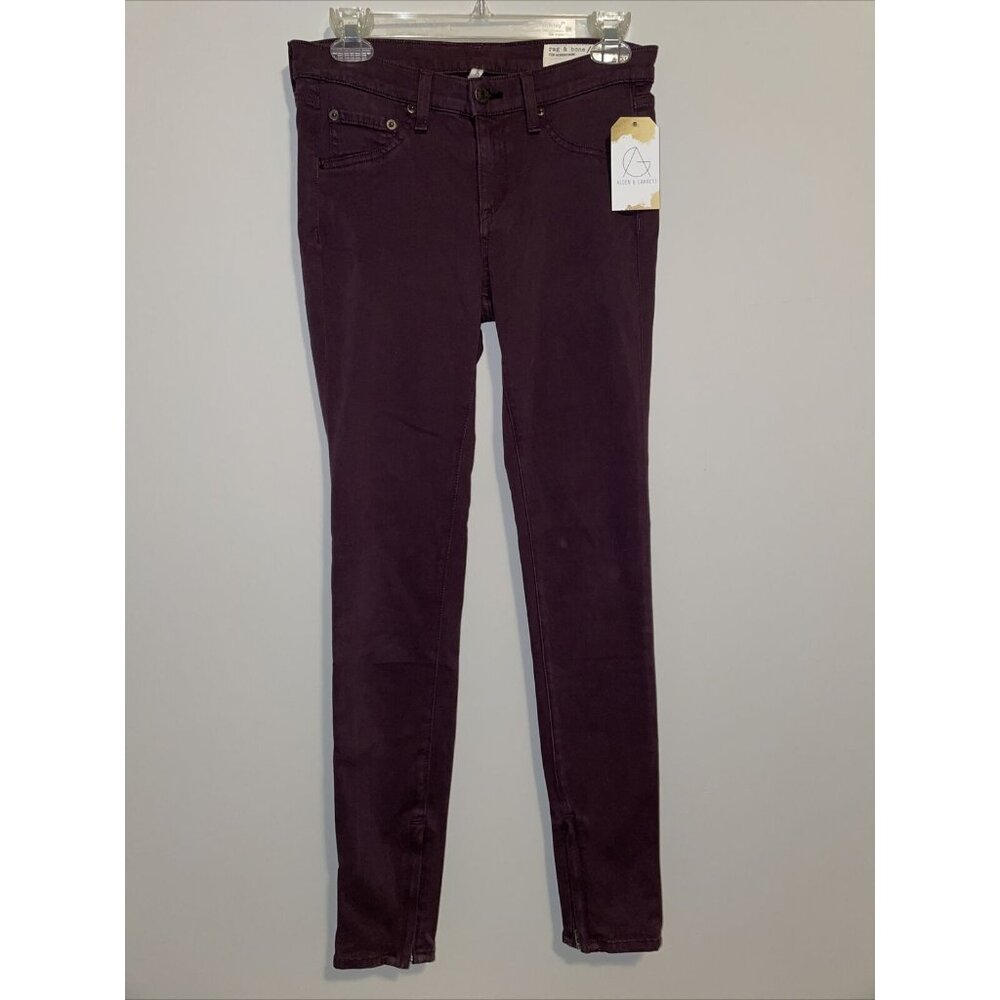 Rag & Bone "Legging Zipper" Maroon Skinny Leg Jeans W/Ankle Zippers, Size 26